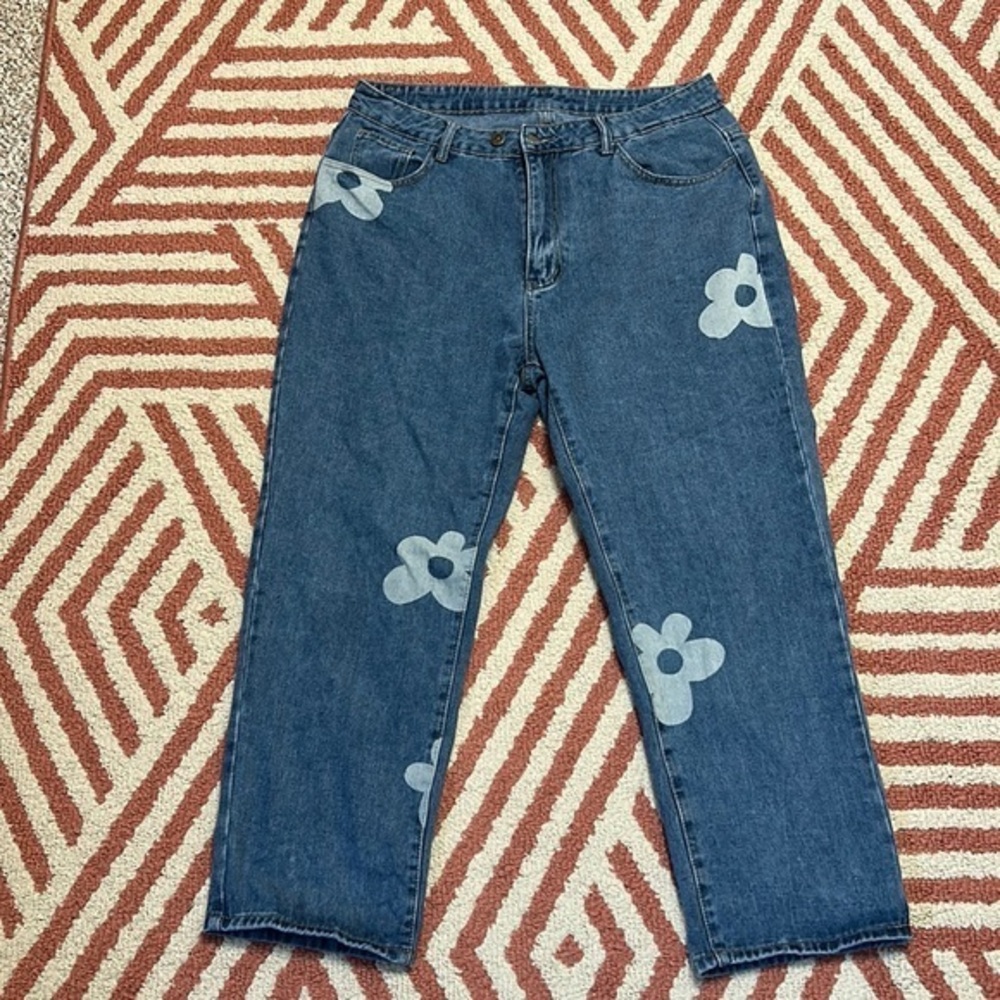 SHEIN XL (size 14/31*) flower power high waist boyfriend style cropped jeans